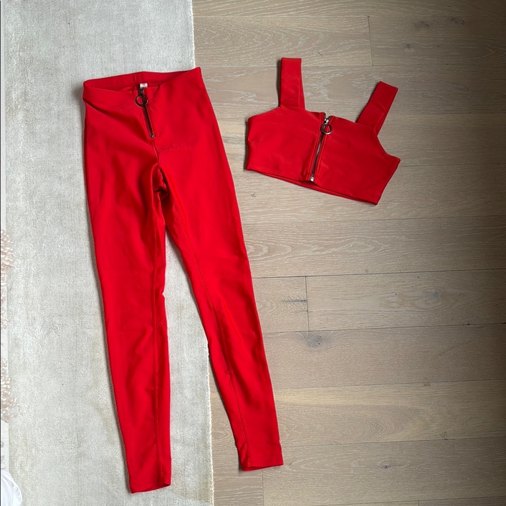 Red Women's Pants & Crop Top Set